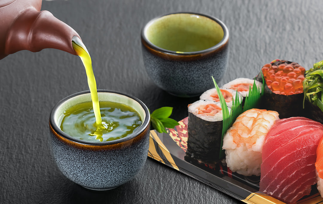 Tea service with sushi
