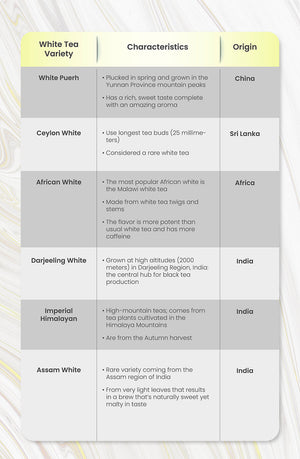 chart 2 of Most Common White Tea Varieties Today