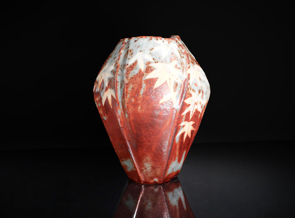 A Nezumi Shino Flower Vase with Spring and Autumn Motif