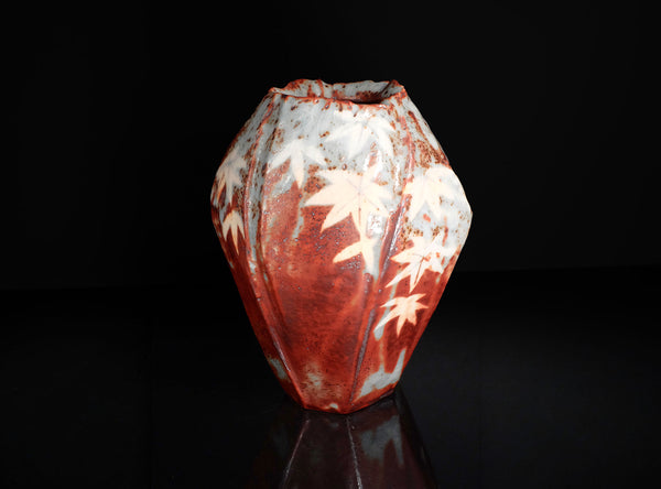 A Nezumi Shino Flower Vase with Spring and Autumn Motif