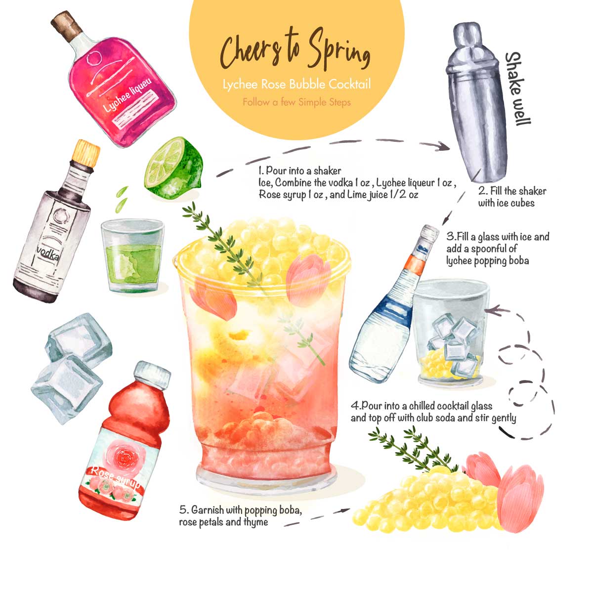 How to make Lychee Rose Bubble Cocktail OrientalTeaBox