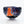Load image into Gallery viewer, A handmade glass bowl with a deep blue and black textured exterior and a vibrant orange accent piece inside, photographed on a reflective white surface against a white background.
